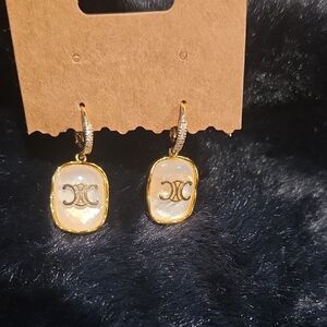 Gold and White Earrings